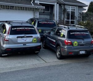 Picture showing our car detailing fleet of Vehicles providing mobile auto detailing services, car mold removal Langley